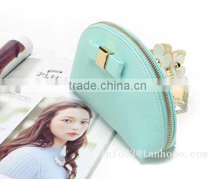 cosmetic bag Brass zipper top good PU leather hard cosmetic bag with lining