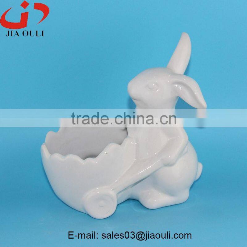 BSCI Audit Factory white Ceramic Easter Bunny Rabbit Planter, animal flower planters