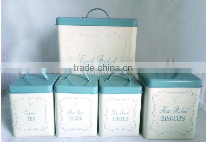Hot sale square Kitchen Storage Set of 5 Bread bin Coffee/Tea canister