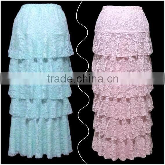 Long Skirt Models Elastic Waist Solid Crinkle Tiered Maxi Skirt Party Wear Long Skirts