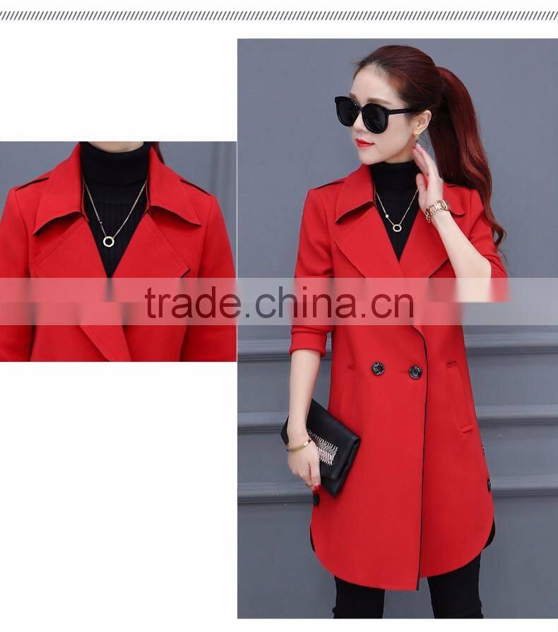 2016 Winter Trench Coat Lapel Long Sleeve Ladies Casual Long Outerwear Coats for wholesale
