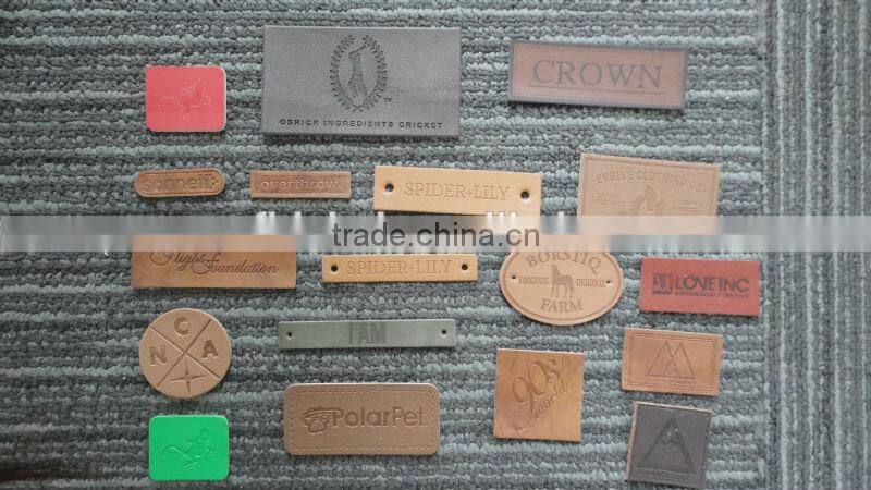 High quality customized debossed real brown leather label for jeans
