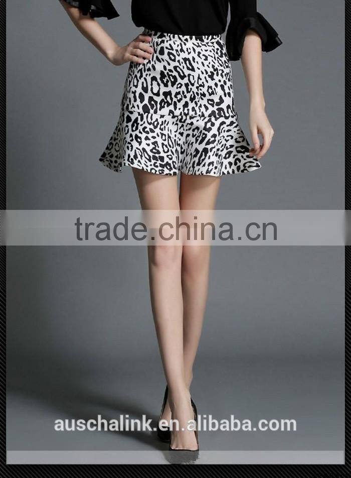 summer lady leopard print fancy fish tail short flare skirt customized