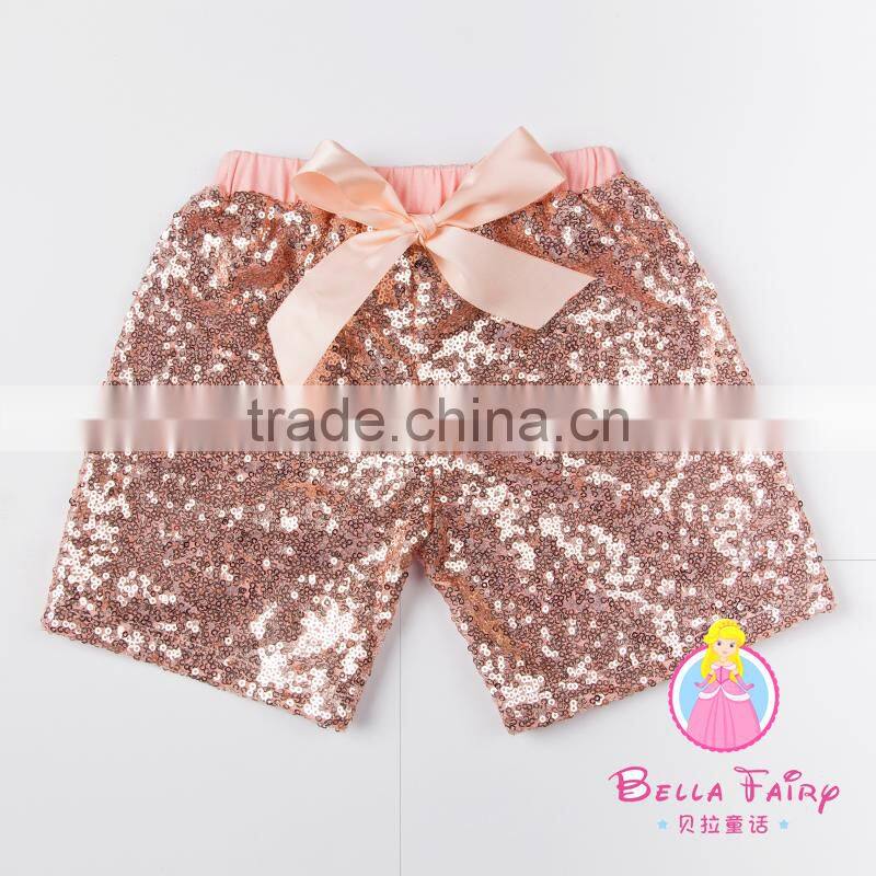 2016 New Colors Boutique Wholesale Little Baby Girls Shiny Sequin Tight Short Bow Girls Leggings Pants
