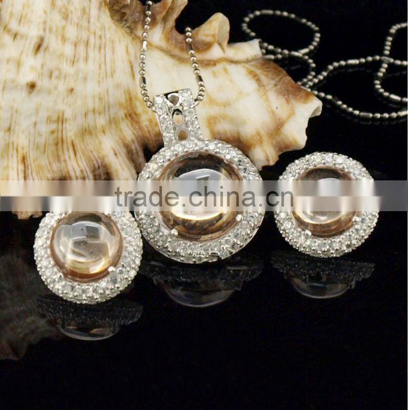 925 sterling silver necklace and earring with Champagne crystal jewelry set