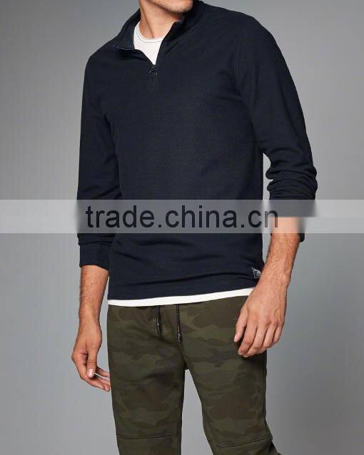 Fashion 100% Cotton Cheap Custom Printed T-shirt long sleeve men plain t shirt tall tee with a quarter zipper Front neckline