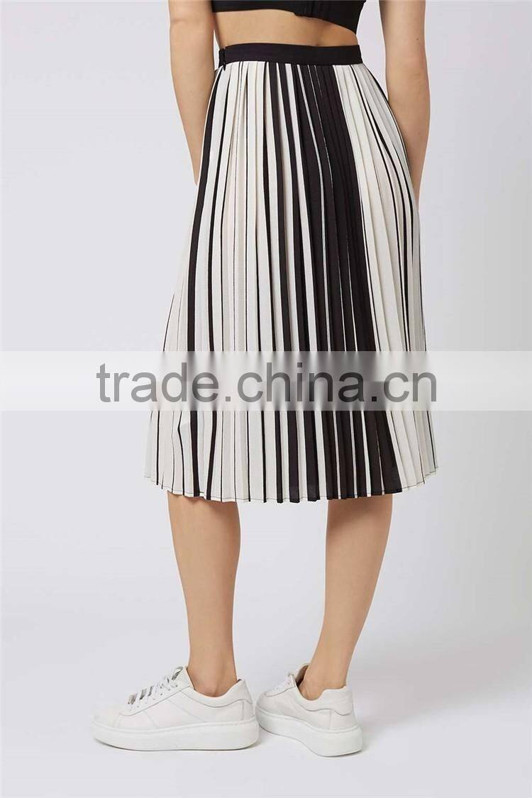 Alibaba Factory Made Stripe Pleated Midi Skirts Chiffon Pleated Fashion Skirts White And Black Wholesale Skirts