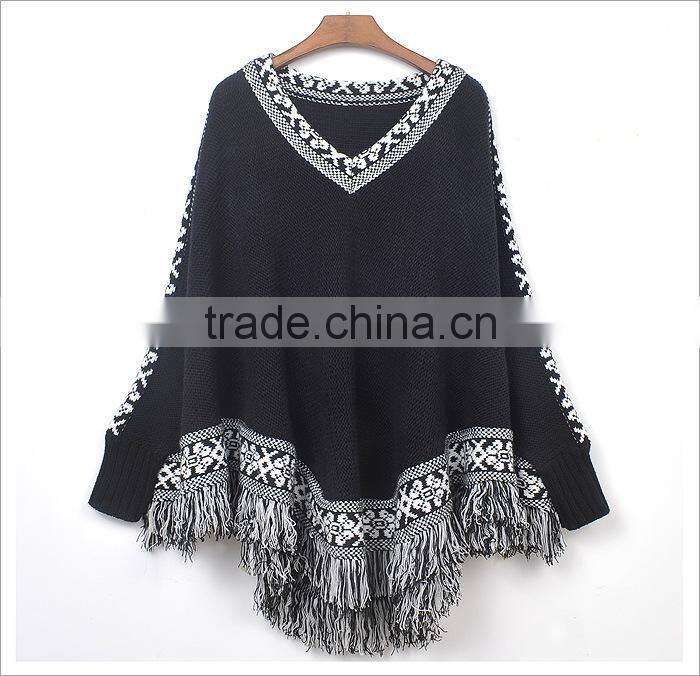 top selling women ladies winter ethnic wool batwing sleeve poncho coats