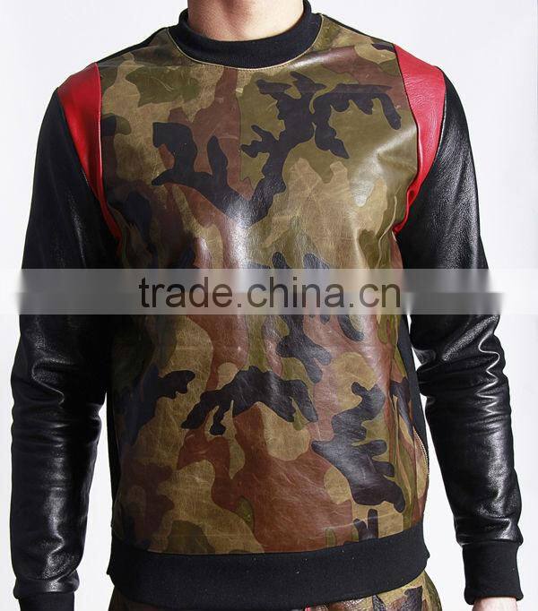 leather sleeve sweatshirt winter mens jacket made in china