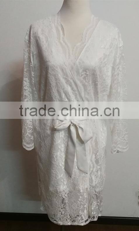 ALT10 Customize wedding robe, lace brides robe, white dressing gown-bridal shower gift, lace robe