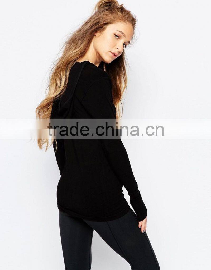Soft-touch stretch jersey seamless design long sleeve custom hoodies for ladies