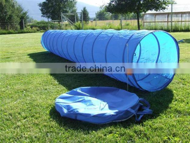 Long blue oxford cat tunnel with handing bag for pets traning toy