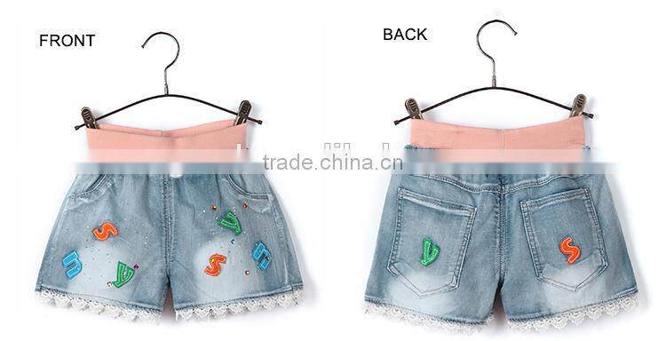 Standard size wholesale fashion lace hem cheap denim jeans for kids