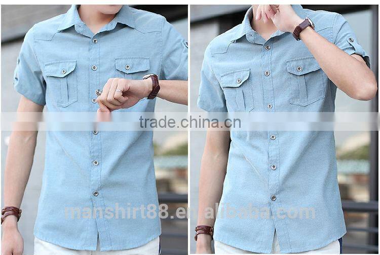designer short sleeve thick cotton slim fit casual shirt