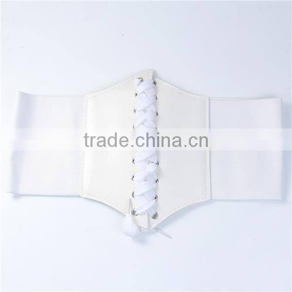 High Quality Ladies Wide White PU Leather Elastic Wide Waist Belt