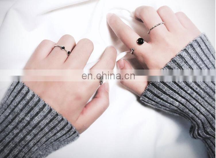 4PCS/Set Fashion Jewelry Black Bead Ripple Hollow Silver Rings For Women Knuckle Joint Ring Set