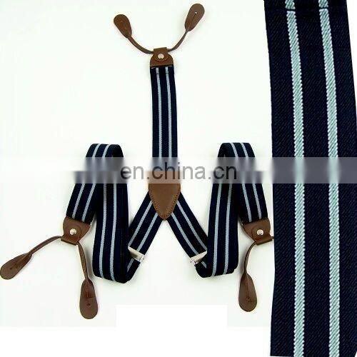 Stripe color braces suspenders with leather end finish