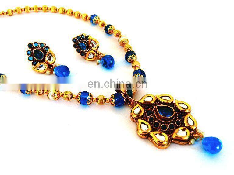 Kundan Pendant set-Indian bollywood Fashion Jewelry-wholesale Imitation Jewelry-party wear Jewellery