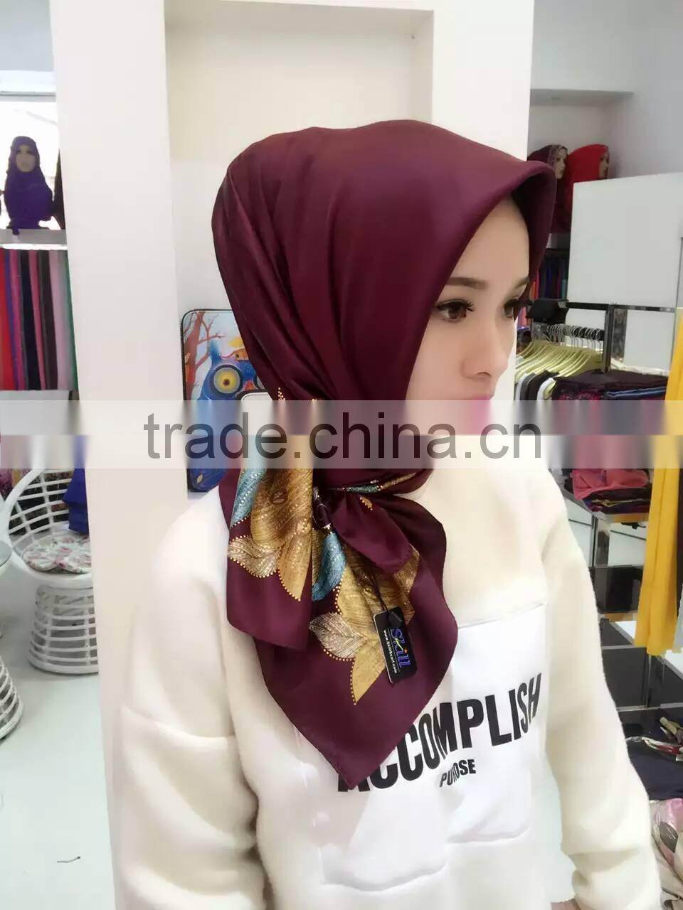 Popular 2016 Turkey silk 100*100cm muslim square scarf (beautiful,not slide )