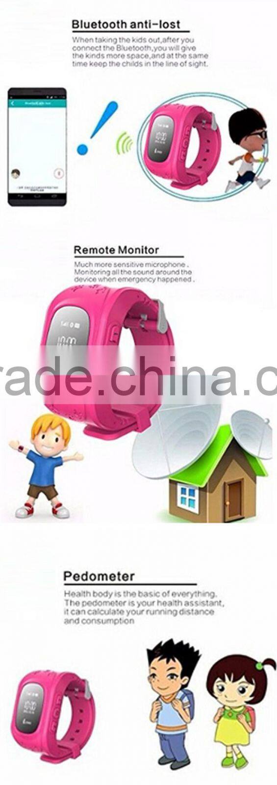 2016 Promotion Dual positioning smart watch with SOS calling fuction smart watch q50 for children kids watch