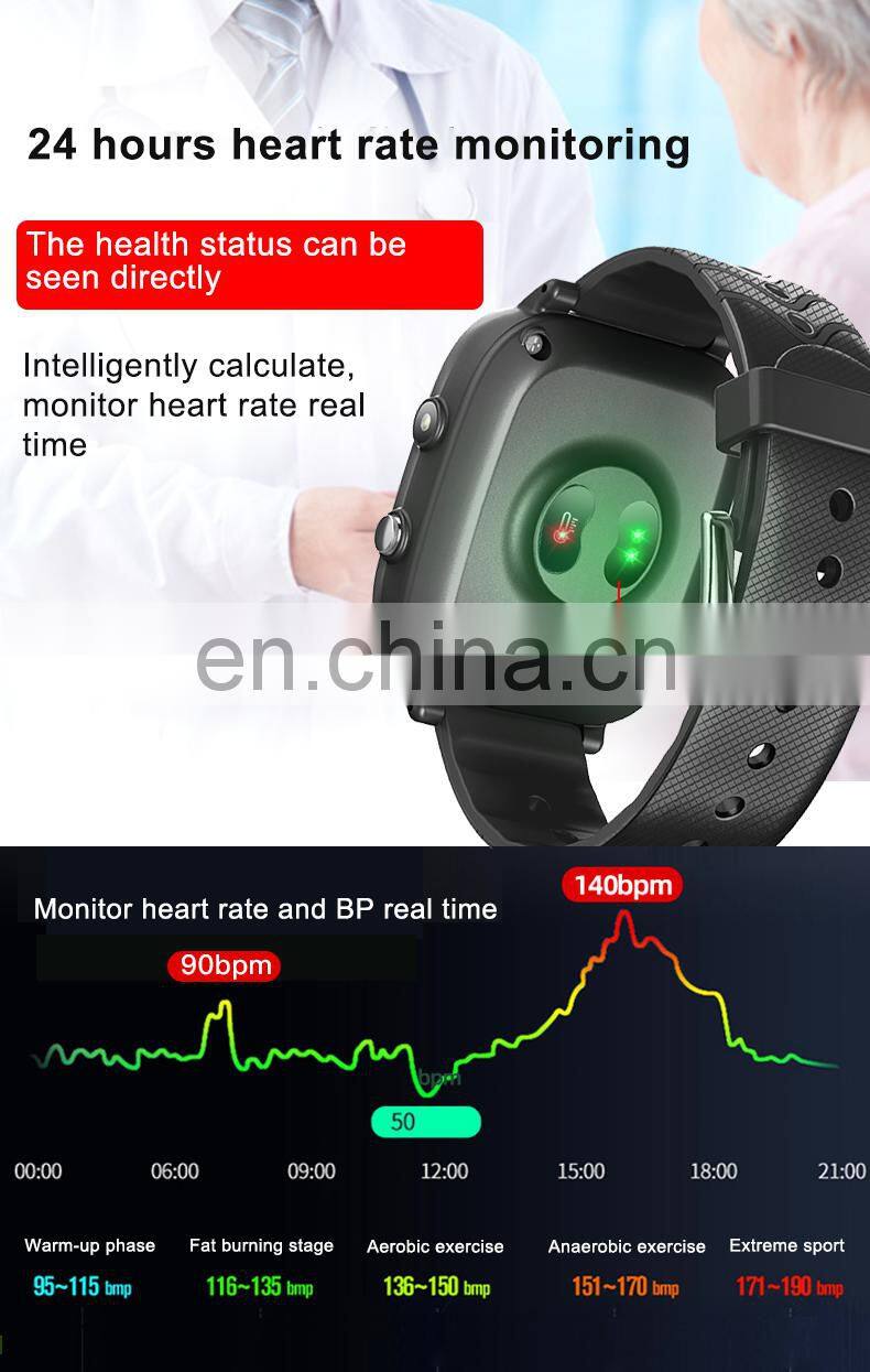 Black leather 4G multi language IPS screen heart rate oxygen monitor SIM card smart watch for senior