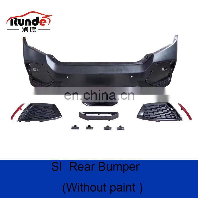Runde PP Material Body Kit With Front Rear Bumper Grille Side Skirt Spoiler For 2016-2019 Honda Civic 10th Generation Bodykit
