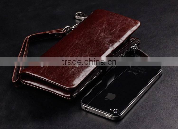 Top oil wax cowhide leather car key case key holder for men Multi-functional wallet with wristlet