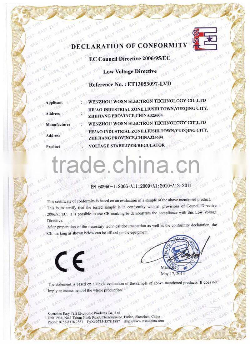 wosn TDGC2-3KVA portable voltage regulator output 220V