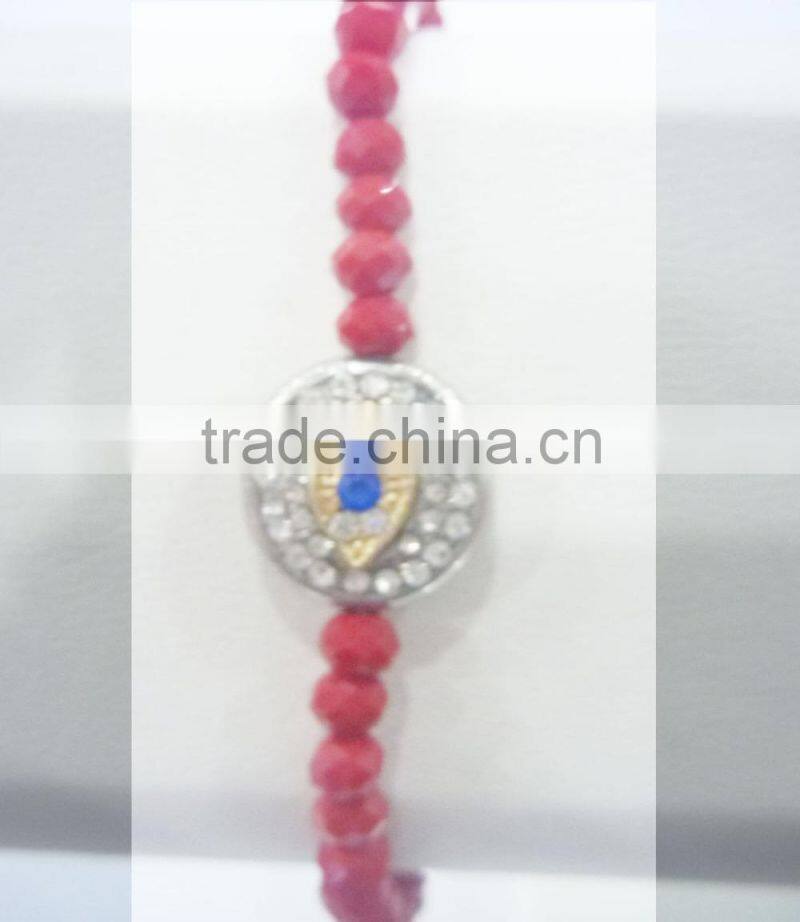 FASHION 2 TONE PLATE BEADED ELASTIC EVIL EYE BRACELET