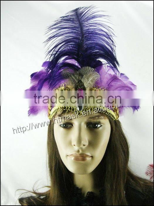 Hot Sale Purple Dance Headwear Carnival Headpiece Tiaras Indian Feather Headdress