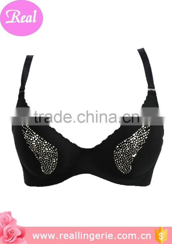 black sequin decorated ladies bra,women sexy seamless mature bra