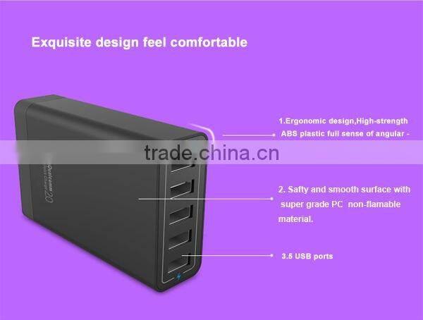 Highpower US EU power cord 5port usb quick charge 2.0 smart charger for mobile phone