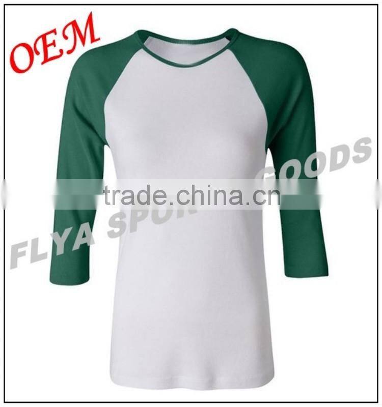 Professional high quality women blank 3/4 Sleeve t shirt manufacturers