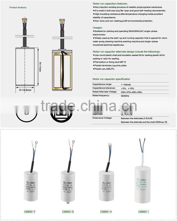 capacitor cbb60 500v/ cbb60 start capacitor/ motor capacitor cbb60 150uf 250v free samples