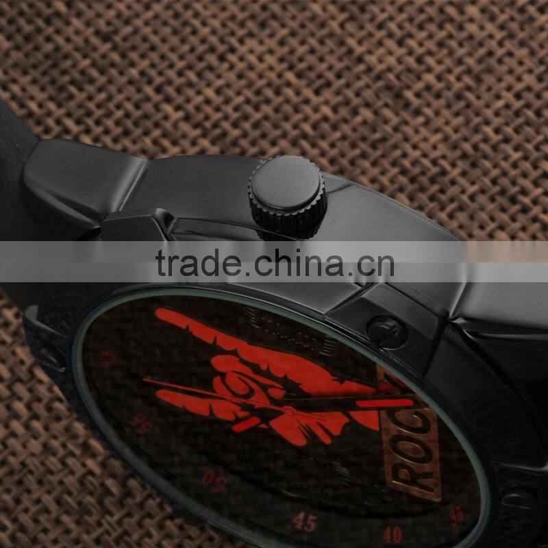 Fashion Rock and Roll Cool Big Case Silicone Man Watch Quartz Sport Rubber Watch