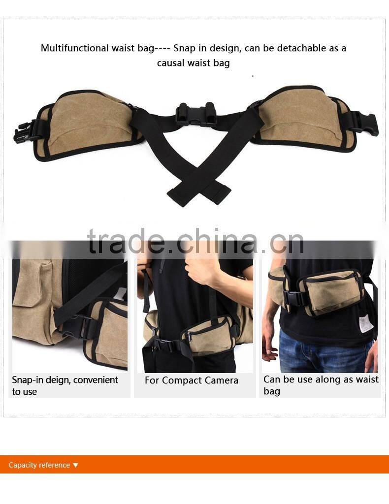 High Quality Durable Canvas Backpack Army Green Rucksack Bag for Camera Laptop