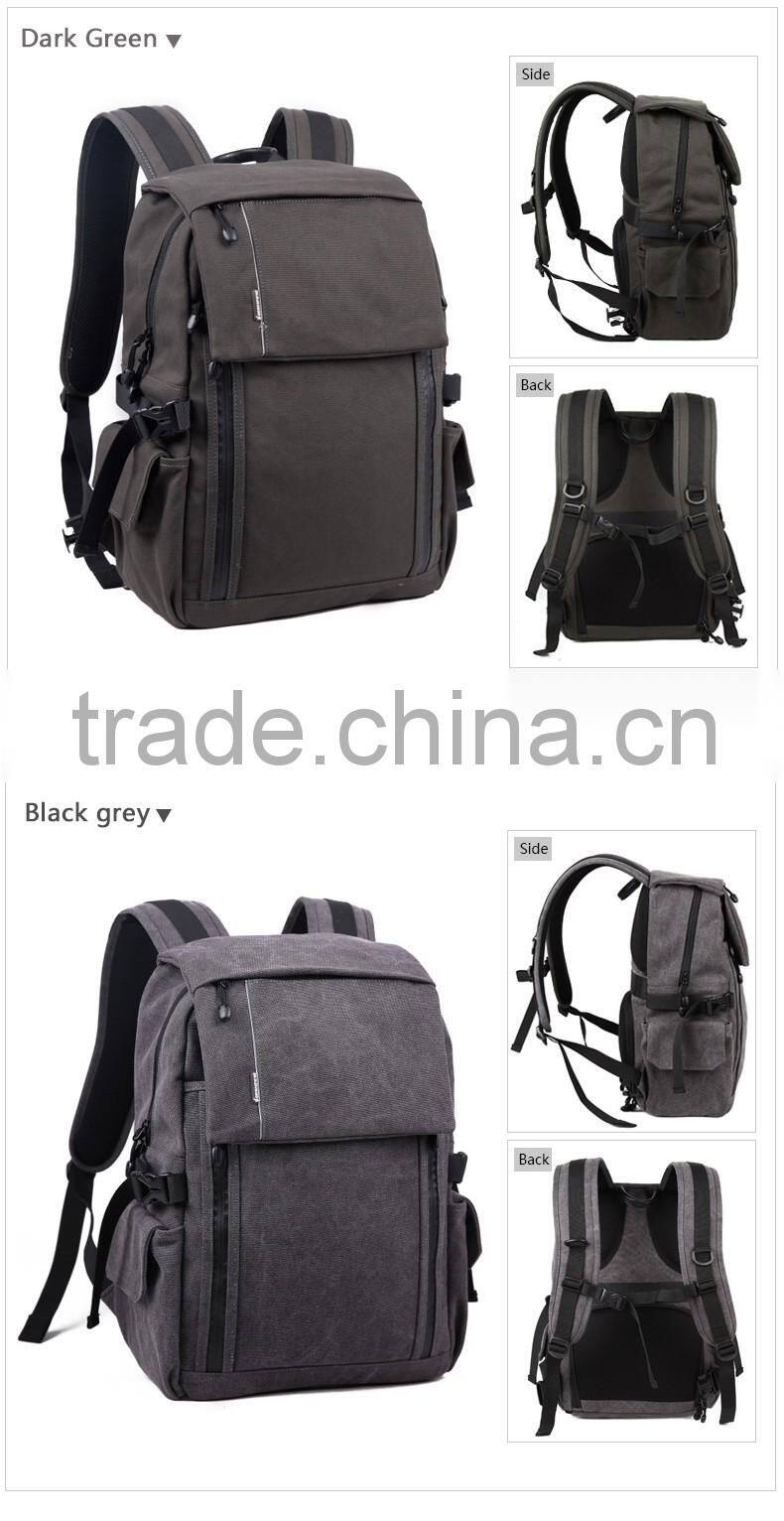 High Quality Durable Canvas Backpack Army Green Rucksack Bag for Camera Laptop