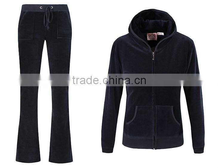 Hot Fall Stylish Womens Sport Suit Clothes black Velour Tracksuit