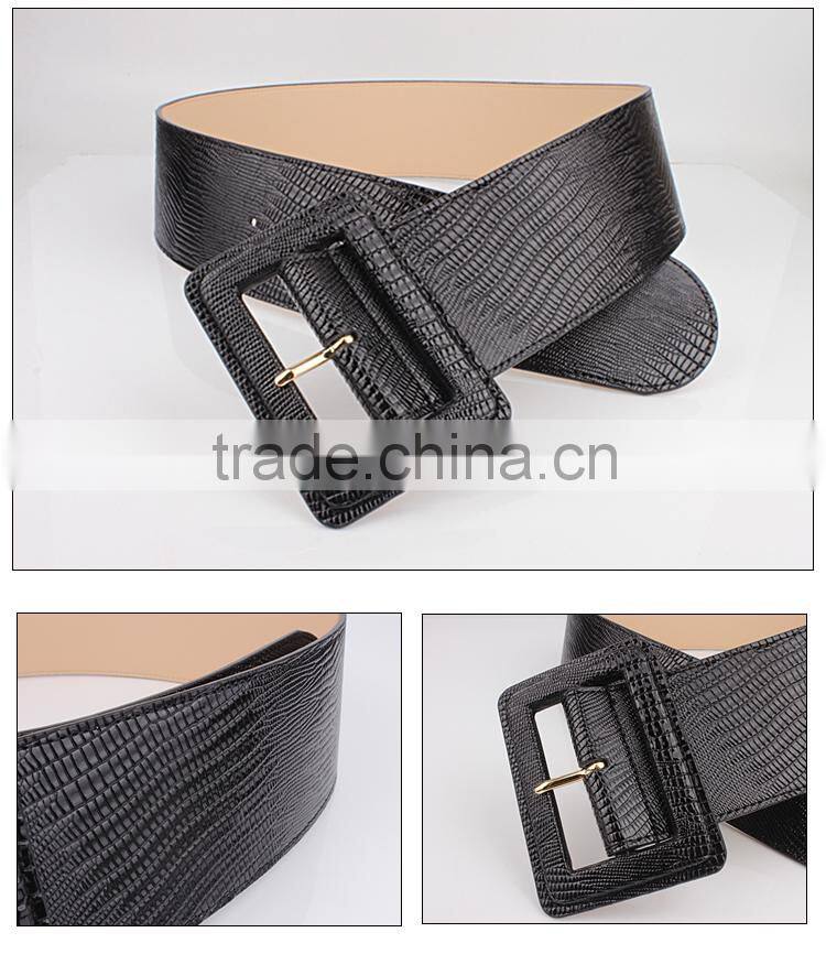 2016 fashion stylish wide size PU woman dress belt for woman with square a buckle