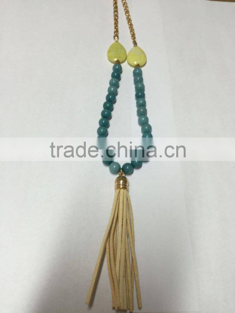 Fashion latest design natural alabaster stone, natural crystal stone, tassel necklace