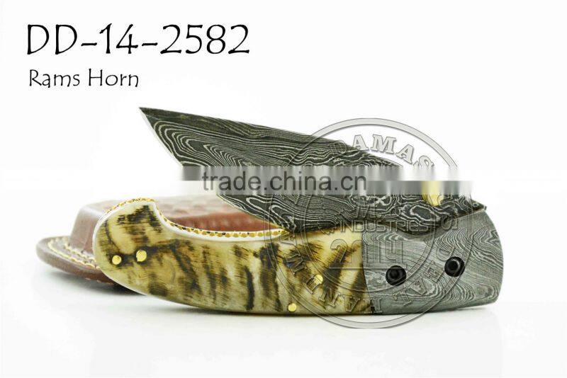 Damascus Steel Folding Knife DD-14-2571