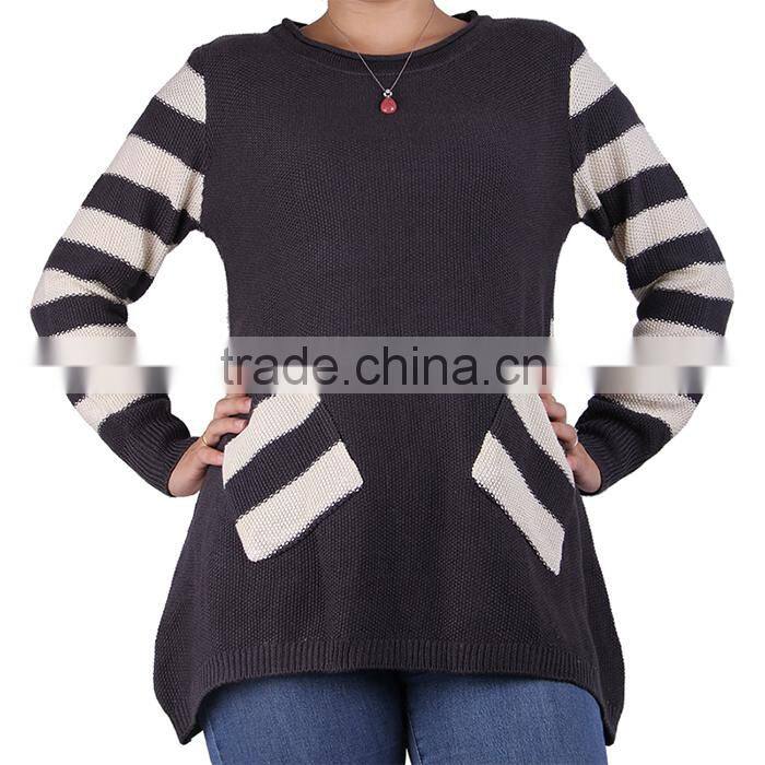 2015 fashion batwing sleeve stripes cotton women knitwear