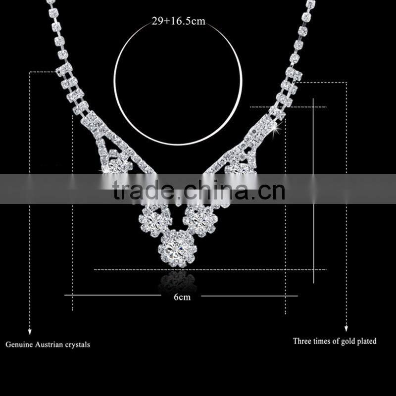 Fashion silver plated flower crystal diamond jewelry set