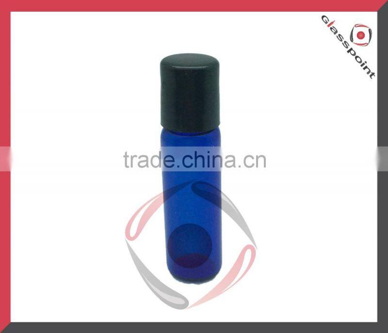 10ml Blue Glass Vials with Metal Roll-ons and Black Caps