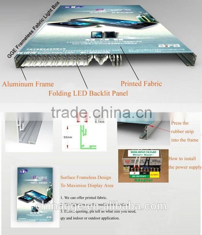 led frameless fabric light box/big size advertising board without border