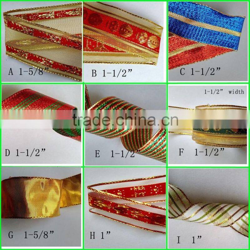 1-1/2" Cheap Outdoor Wired Fabric Christmas Ribbon