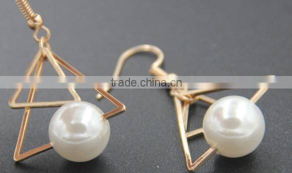 Generous Artifical Pearl on Triangle Stud Earrings