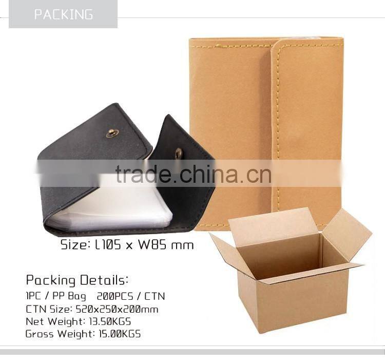 Waterproof Kraft Paper Cover PVC Pocket ID/Business Card Holder With Metal Button Closure