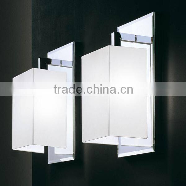 0814-5 Polished chrome Reflector Bevelled mirror Shade White cotton Wall Light for hotel corridors aisle wall