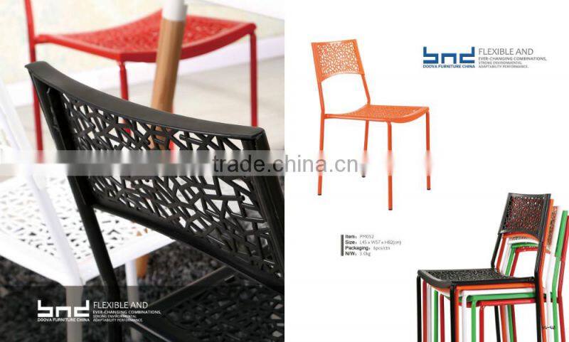 Stackable cheap plastic back metal frame chair legs